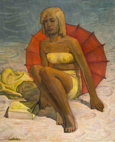 Blondynka z czerwonym parasolem, 1938