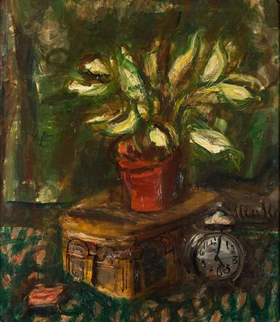 MARTWA NATURA Z ZIELONYMI KWIATAMI, 1937
