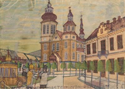 Komunia. Nikifor jako biskup wysiada z samochodu