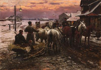Wyjazd na polowanie o świcie, przed 1880