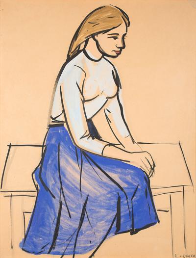 Portret kobiety w niebieskiej spódnicy, lata 50. XX w.