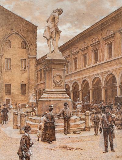 Dawny gmach uniwersytetu i pomnik Galvaniego w Bolonii, 1886