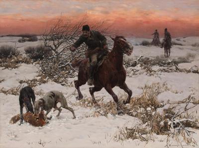 Polowanie na lisa. Lisa dopadły, ok. 1880