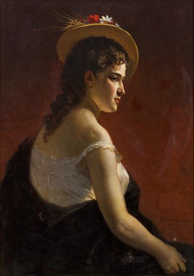 Portret młodej kobiety w kapeluszu, 2 poł. XIX w.