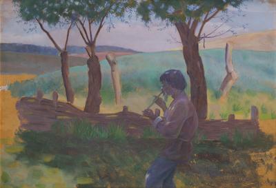 Pejzaż z grajkiem, 1909