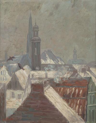 Dachy miasta zimą, ok. 1912