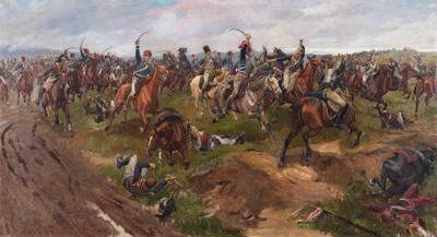 Bitwa pod Waterloo, przełom XIX i XX w. (Bitwa huzarów hannowerskich ze szwoleżerami napoleońskimi)