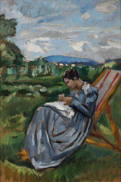 Na leżaku (Portret żony artysty Ireny, Koronczarka), ok. 1915