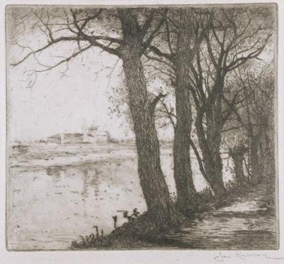 Skałka [Widok na kościół Paulinów na Skałce w Krakowie, Drzewa nad wodą], ok. 1907
