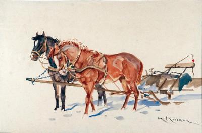 Konie z saniami, ok. 1930