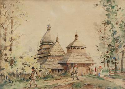 Przed kościołem, ok. 1930