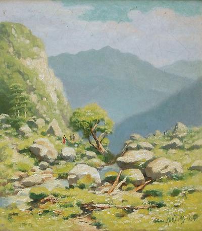Pejzaż górski [z pochylonym drzewem], 1894