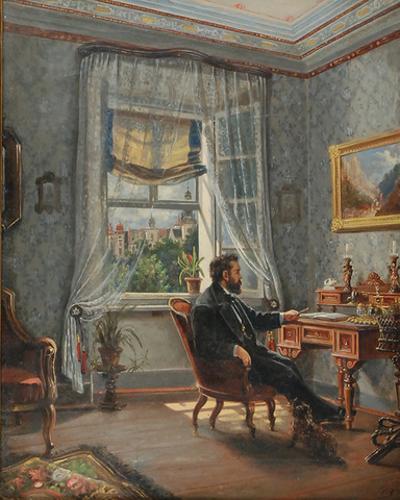 Portret mężczyzny we wnętrzu pokoju z widokiem na Wawel, 1877