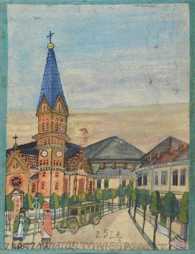 Widok miasta - scena z dwoma biskupami