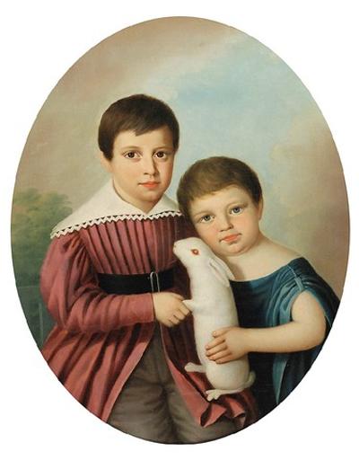Portret dzieci z królikiem
