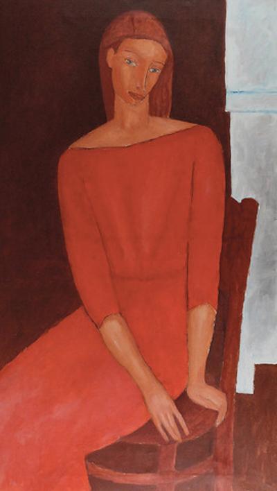 Portret kobiety w czerwonej sukni, 1990