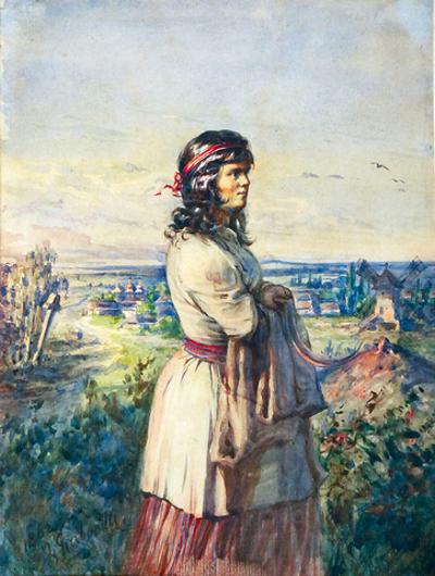 Portret dziewczyny na tle kresowego miasteczka, 1862