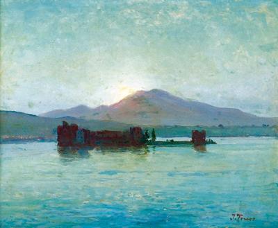 Widok na Zamek Jajeczny - Castel dell'Ovo - w Neapolu i Wezuwiusz