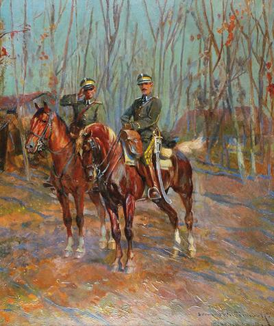 Dwóch ułanów na koniach, 1919