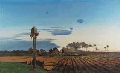 Wiejski pejzaż z przydrożnym krzyżem, ok. 1910