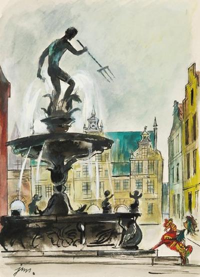 Fontanna Neptuna na Długim Targu w Gdańsku - ilustracja