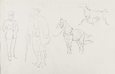 Szkice konia na popasie i kobiety w kapeluszu, 1922
