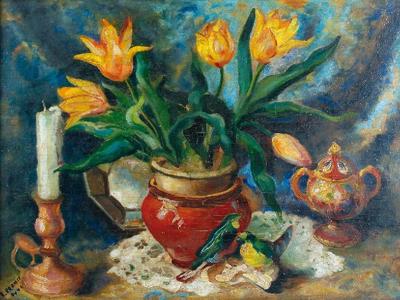 Martwa natura z kwiatami i świecą, 1942