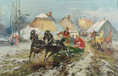 Wyjazd ze święconkami z kościoła, ok. 1940