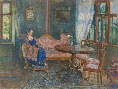 Rekonwalescentka. W salonie - Portret żony czytającej książkę, 1924