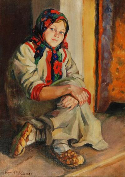 Dziewczynka w chuście na progu, 1933
