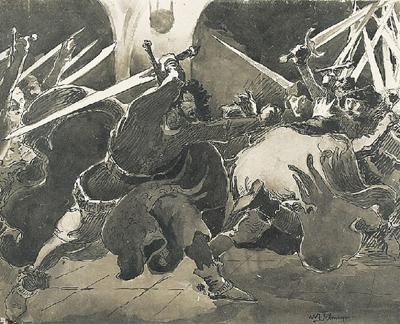 Potyczka - ilustracja do książki Kazimierza Przerwy Tetmajera „Anioł Śmierci”