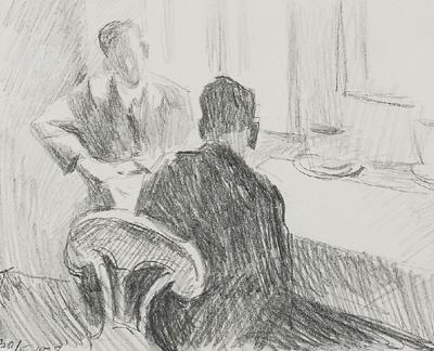 Scena we wnętrzu, rozmowa mężczyzn, 1937