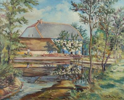 Pejzaż z chatą i strumykiem, 1933