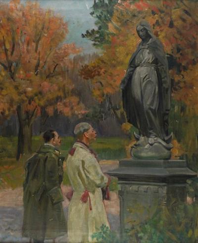 Ojciec i syn przed figura Madonny, 1924