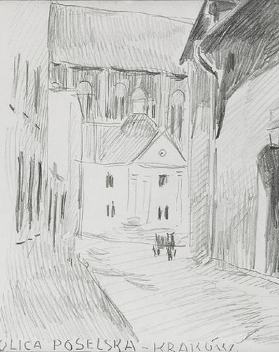 Widok na ulicę Poselską i kościół Dominikanów w Krakowie, ok. 1910