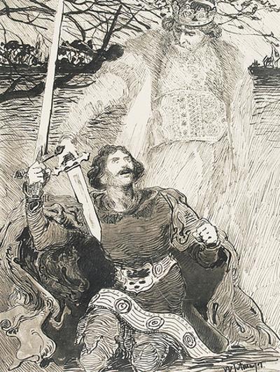 Na kolanach - ilustracja do książki Kazimierza Przerwy Tetmajera „Anioł Śmierci”