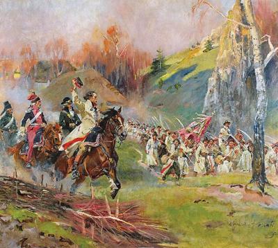 Kościuszko prowadzi kosynierów do ataku - Kościuszko pod Racławicami, 1924