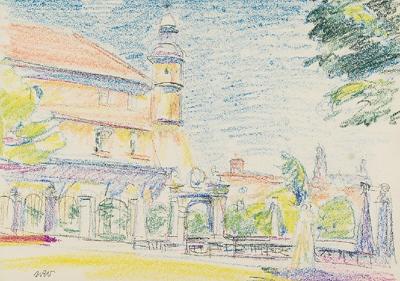 Widok na Klasztor Paulinów na Skałce i Sadzawkę św. Stanisława, 1911