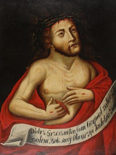 Chrystus w koronie cierniowej i z przebitym bokiem