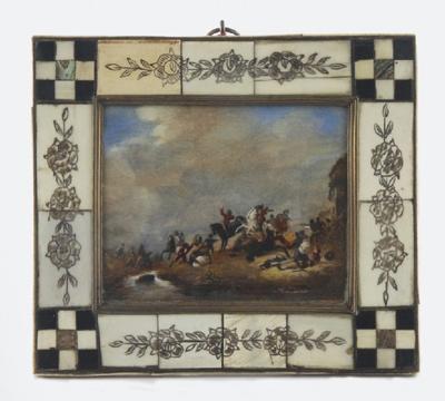 Miniatura ze sceną bitewną według Philipsa Wouwermana (1619-1668)