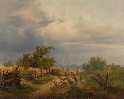 Pasterka z owcami - Przed burzą, 1877