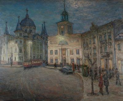 Plac Wolności w Łodzi o zmroku