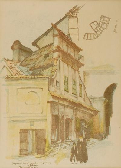 Fragment bazaru przy Bramie Grodzkiej w Lublinie, z cyklu: Motywy architektury polskiej, 1918