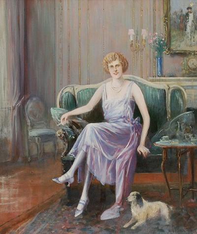 Portret kobiety w sukni lila-róż