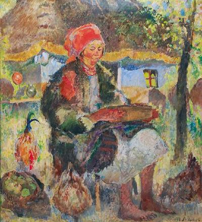 Kobieta karmiąca kury, 1933