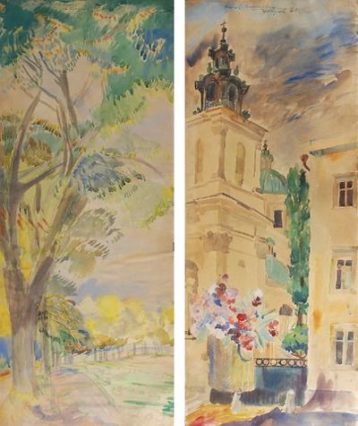 Para akwarel - Motyw architektoniczny oraz Pejzaż, 1933