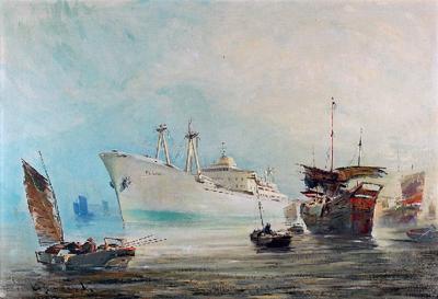 Dziesięciotysięcznik m/s Pekin wchodzi do portu chińskiego, ok. 1965