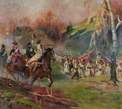 Kościuszko prowadzi kosynierów do ataku - Kościuszko pod Racławicami, 1924