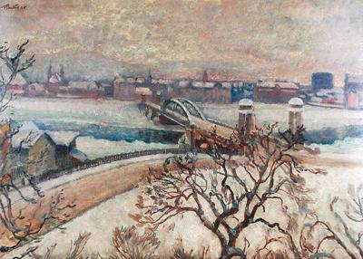 Kraków zimą - widok na most, 1925