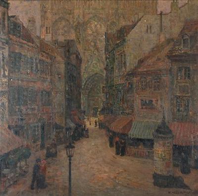 Motyw miejski z katedrą gotycką - Katedra Saint-Gatien w Tours - z cyklu: „Katedry”, po 1945